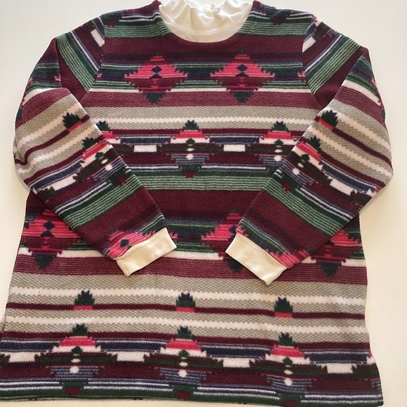 Vintage 90s BLAIR Aztec Fleece Turtleneck Sweater Navajo Southwestern Medium - Picture 5 of 10